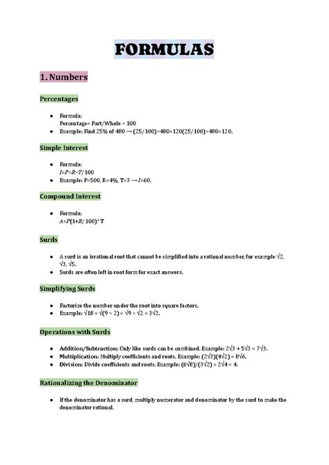 Formulas (2) - Key Concepts in Math and Geometry - Studocu