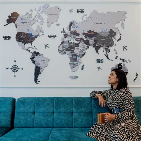 3D Black and Grey Wooden World Map for wall • The Map Store