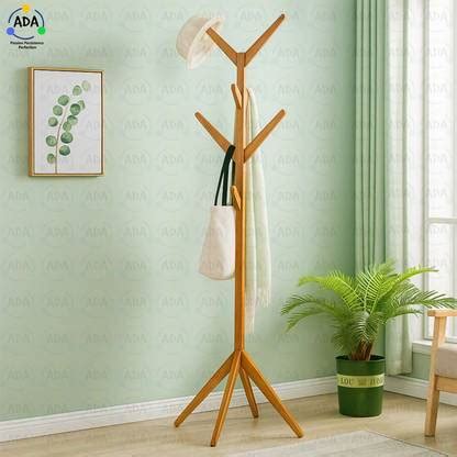 ADA Free Standing Bamboo Tree Shaped Display 8 Hooks Coat Hanger Stand ...