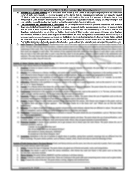 SOLUTION: the poem; the good morrow - Studypool