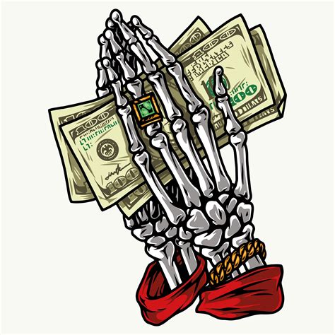 Skeleton Hands with Dollars Vector