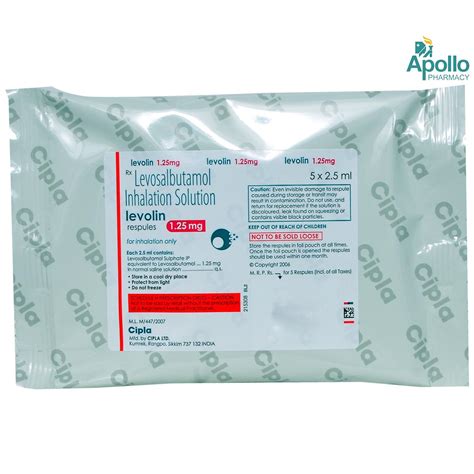 Levolin 1.25 mg Respules 5 x 2.5 ml Price, Uses, Side Effects ...