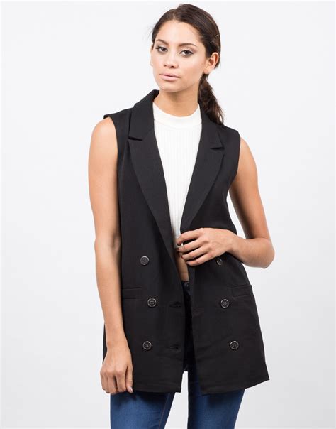 Buttoned Long Vest - Black Vest - Womens Outerwear – 2020AVE