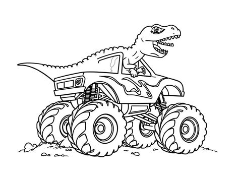 T-Rex Monster Truck Coloring Page - Free Printable Coloring Page