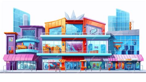 Cartoon multistory shopping mall with blue glass facade | Premium AI ...