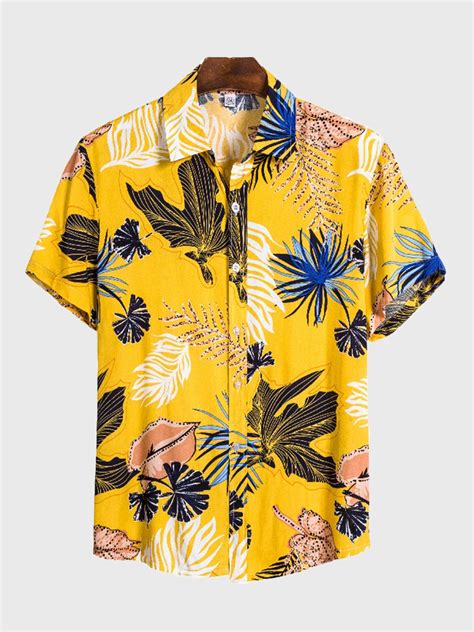 Yellow Beach Cotton-Blend Floral Men's Floral Shirt - Hawalili | Men ...