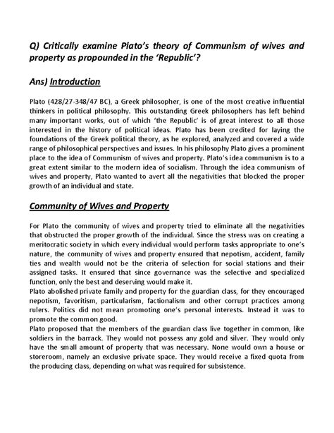 Q Critically examine Platos theory of Co - Q) Critically examine ...