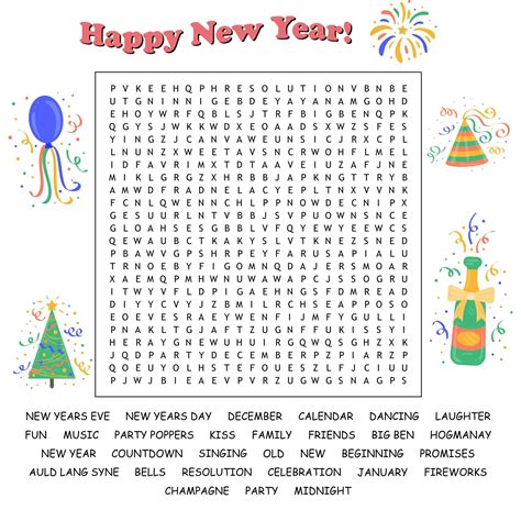 Printable New Year’s Word Search – PrintableLib
