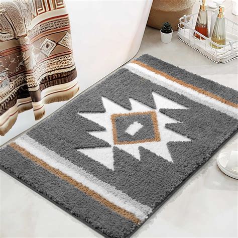 Amazon.com: TANVILL Grey Bathroom Rugs Boho Bath Mat Non Slip, Soft ...