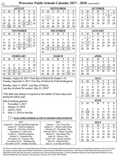 Worcester Public Schools Calendar 2025 - Schoolcalendars.net