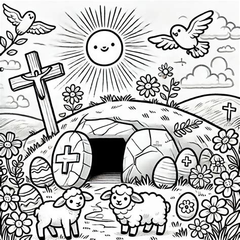 Easter coloring page empty tomb christian coloring sheet for kids bible ...