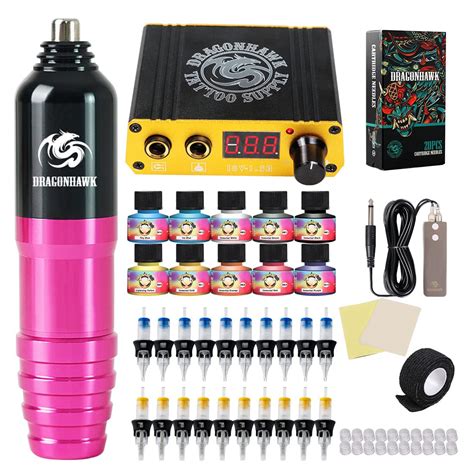 Dragonhawk Complete Tattoo Kit Rotary Tattoo Pen Machine Cartridges ...