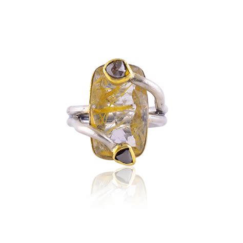 Handcrafted Silver Gold Plated Golden Rutile/diamond Ring – Adore Jewels