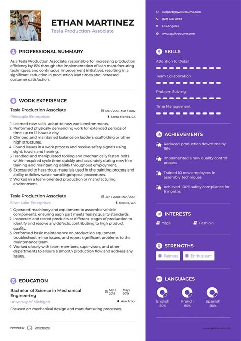 10+ Tesla Production Associate Resume Samples & Templates for 2025