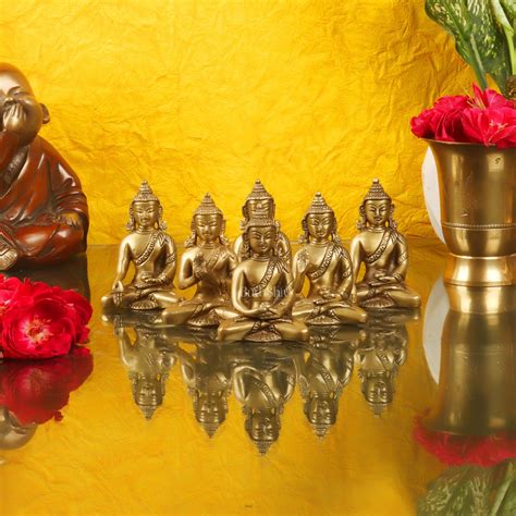 Brass Set of 6 Mini Buddha Statues 6 Mudras | Budhshiv.com