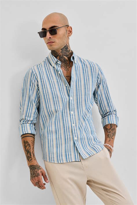 Buy Men's Light Blue Printed Slim Fit Shirts Online | Snitch – SNITCH