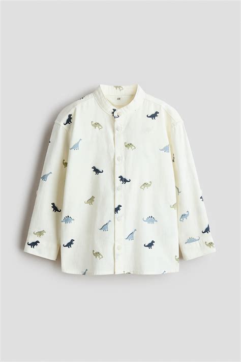 Cream/Dinosaurs Cotton grandad shirt for kids | H&M IN