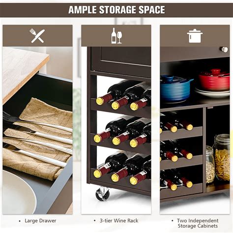 Giantex Kitchen Island Cart, Rolling Kitchen Trolley Cart, Wood Storage ...