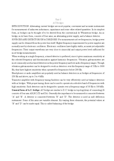 Electrical Measurements: AC Bridges Unit 2 Overview - Studocu