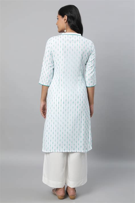 Buy Blue Floral Dobby kurta In Band Collar Online for Woman | Shop for ...