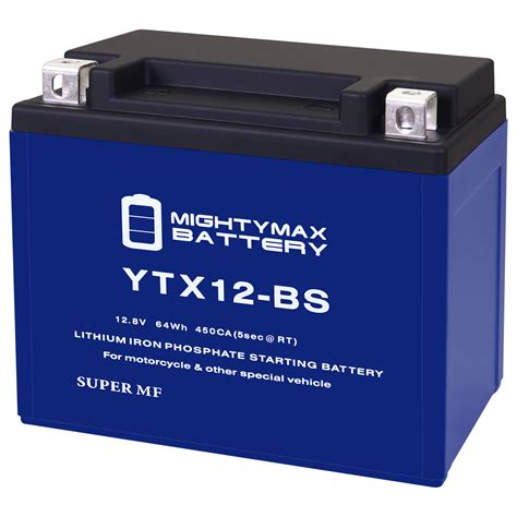 YTX12-BS Lithium Replacement Battery compatible with PTX12 Motorcycle - MightyMaxBattery