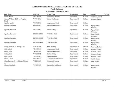 Tulare County Superior Court Visalia Calendar - CountyCourtCalendar.com