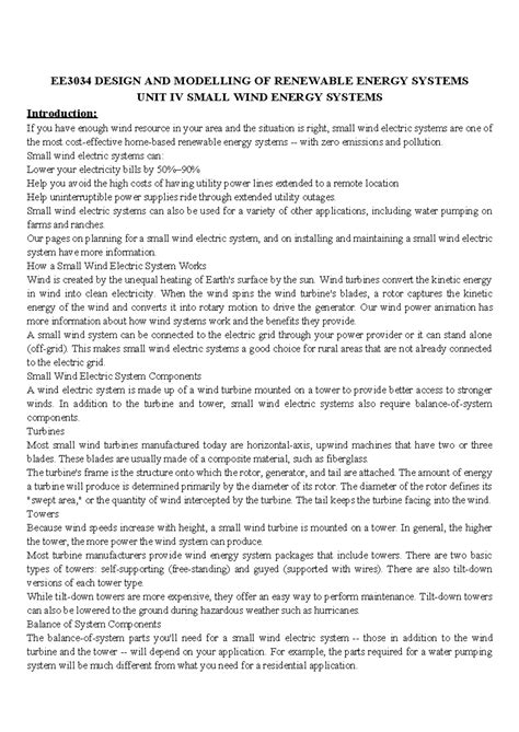 Dmres Unit 4 Notes - EE3034 DESIGN AND MODELLING OF RENEWABLE ENERGY ...
