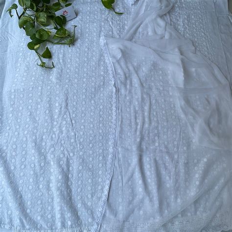 Pure Soft Cotton Unstitched Dyeable Suit Material - White (Can be dyed ...