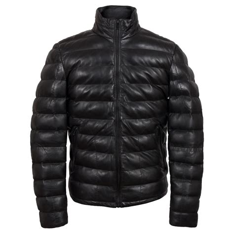 Men's Black Puffer Leather Jacket - Real Leather Garments