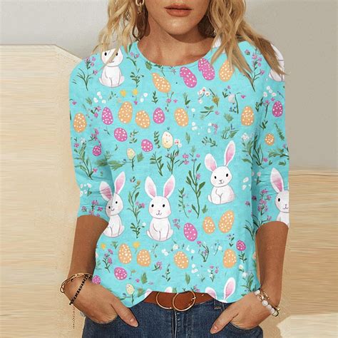 Cavosen Happy Easter Casual Women's Shirts 3/4 Length Sleeve Summer ...