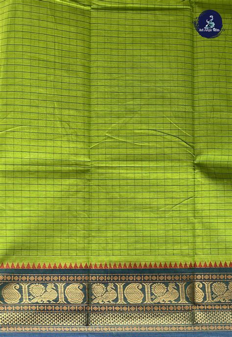 Lime Green Kanchi Cotton Saree With Checked Pattern - Sri Arya Silks