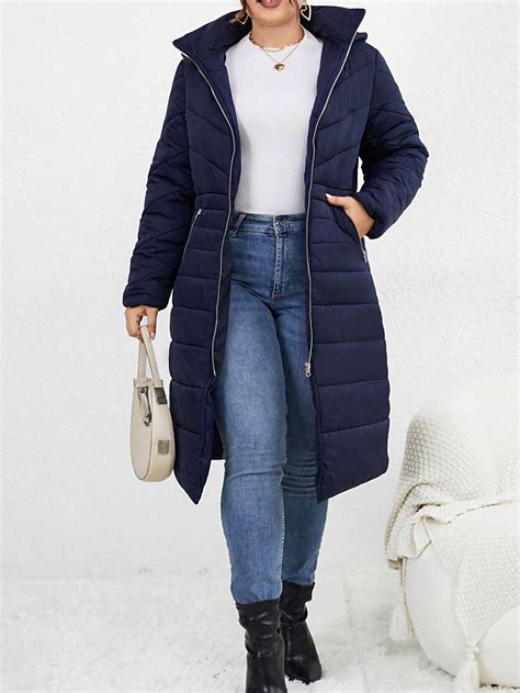 SHEIN LUNE Plus-Size Zipper Front Hooded Padded Jacket | SHEIN UK
