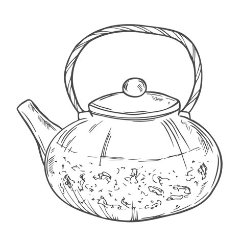 Teapot Hand-Drawn , Graphic Style, Cartoon Illustration, Black and ...