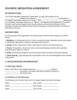 Divorce Mediation Agreement Template - Fill and Sign Printable Template ...