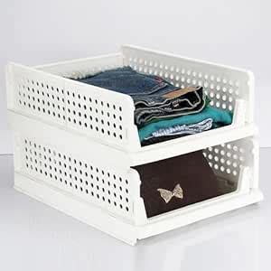 CLAPONE Folding Wardrobe Organizer - White Plastic Stackable Closet ...