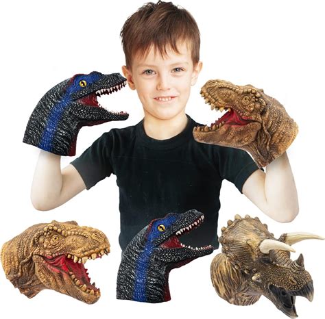 Buy Yolococa Dinosaur Hand Puppets Realistic Latex Soft Animal Head ...