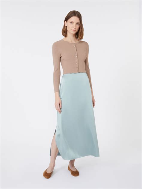 Satin calf-length skirt, jade | Max Mara