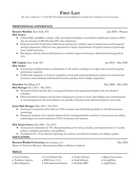 5 Risk Management Resume Examples for 2025 | Resume Worded