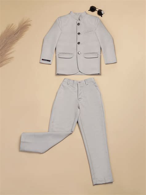 Light Grey Bandhgala Blazer & Trouser Set – Tahvo