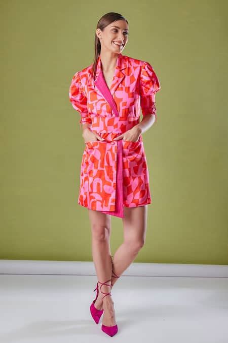 Buy Pink Satin Open Neck Bonjour Paree Trench Dress For Women by FUGA ...