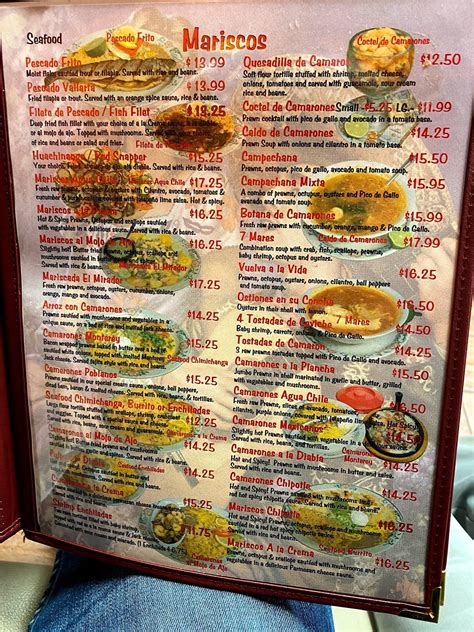 Menu at El Mirador restaurant, Port Lavaca
