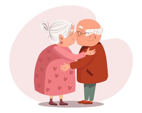 Happy family, elderly couple in love, old man and old lady kissing ...