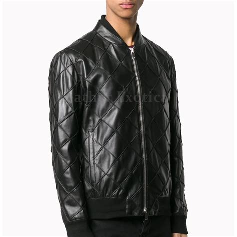 Quilted Men Leather Bomber Jacket