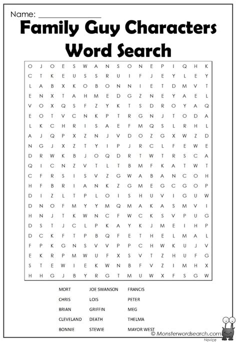 Family guy characters word search – Artofit