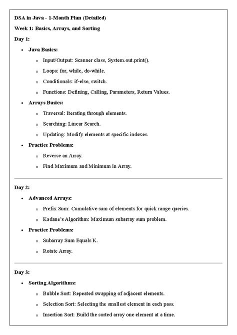 DSA in Java - Comprehensive 1-Month Study Plan with Practice - Studocu