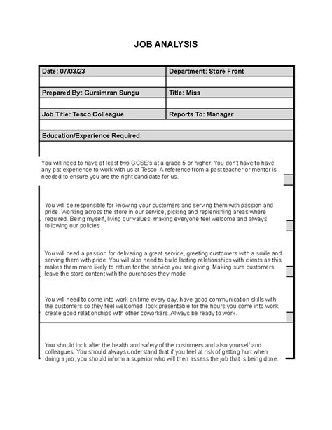 Job-analysis-D573 - buisness - © JOB ANALYSIS Date: 07/03/23 Department: Store Front Prepared By ...