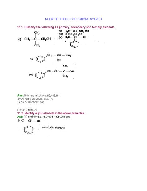 Alcohols and Phenols: NCERT Textbook Questions Solved (Class 12) - Studocu