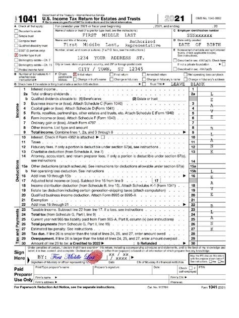Image result for Form 1041 Examples