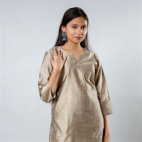 Polka Zari Butta Spun Dupion Silk Long Kurta