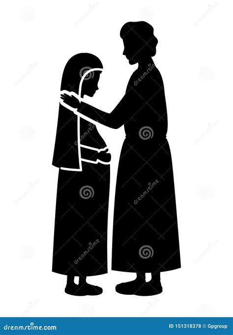 Virgin Mary Pregnancy and Saint Joseph Silhouettes Stock Vector - Illustration of advent, joseph ...